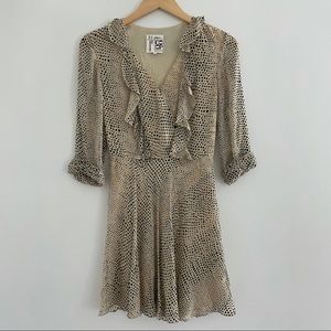 3.1 Phillip Lim Spotted Ruffle Mini Dress Silk Beige Animal Print Size 4